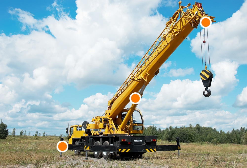 Mobile crane with highlighted measuring points I/O modules MicroControl